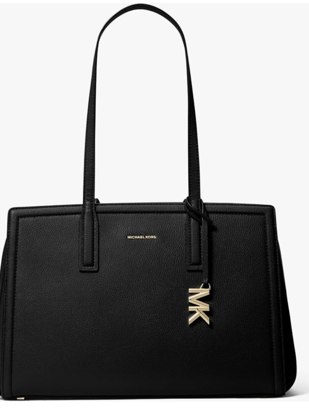 Michael Kors Black Laila Leather Tote with Gold MK Pendant